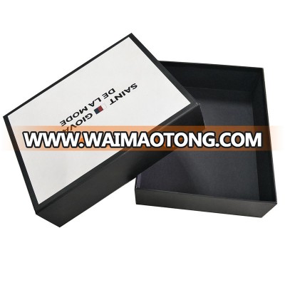 hot sale custom printed white logo matte black hat paper box with lid for casual shoe packaging