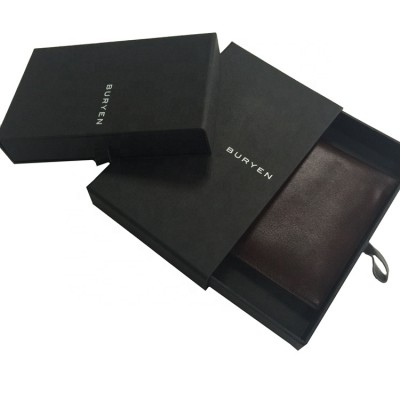 luxury custom logo printed cardboard drawer structure matt black fancy paper wallet gift box