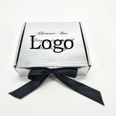 Luxury shiny glossy silver paper corrugated box with custom logo printed