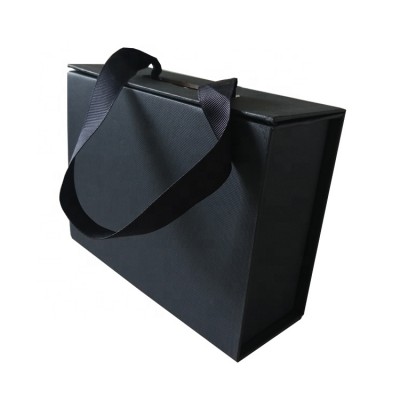 High quality luxury black texture paper folding box with embossing logo